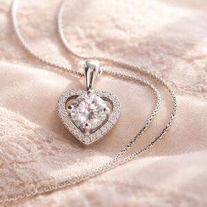 Moissanite Heart Pendant Sterling Silver 925 , Top Grade Flawless D Colour